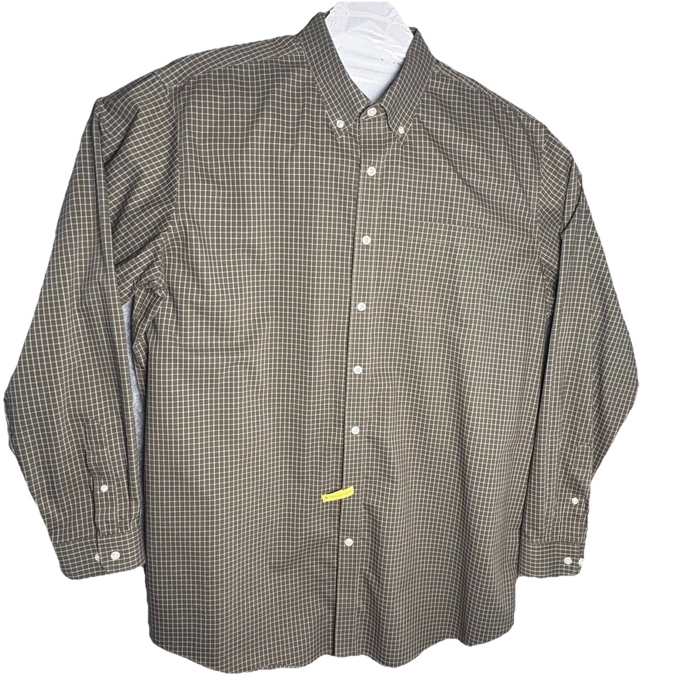 LL Bean Dress Shirt Men's Sz XL Tall Green White Plaid Long Sleeve Dress‎ Shirt